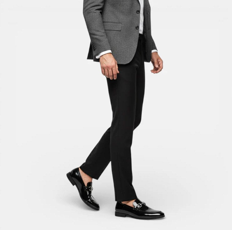 Men's Black Patent Leather Buckle Loafers