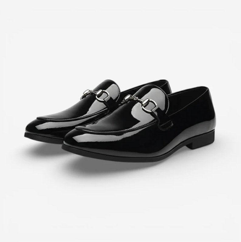 Men's Black Patent Leather Buckle Loafers
