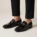 Men's Black Patent Leather Buckle Loafers