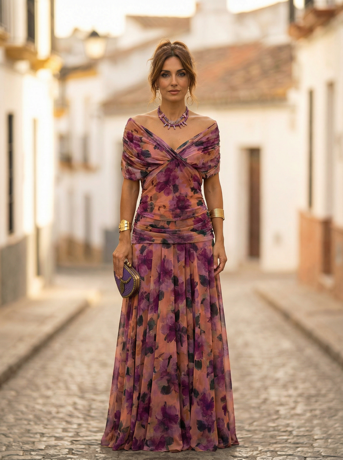 Abito da sera lungo da donna con scollo a barca