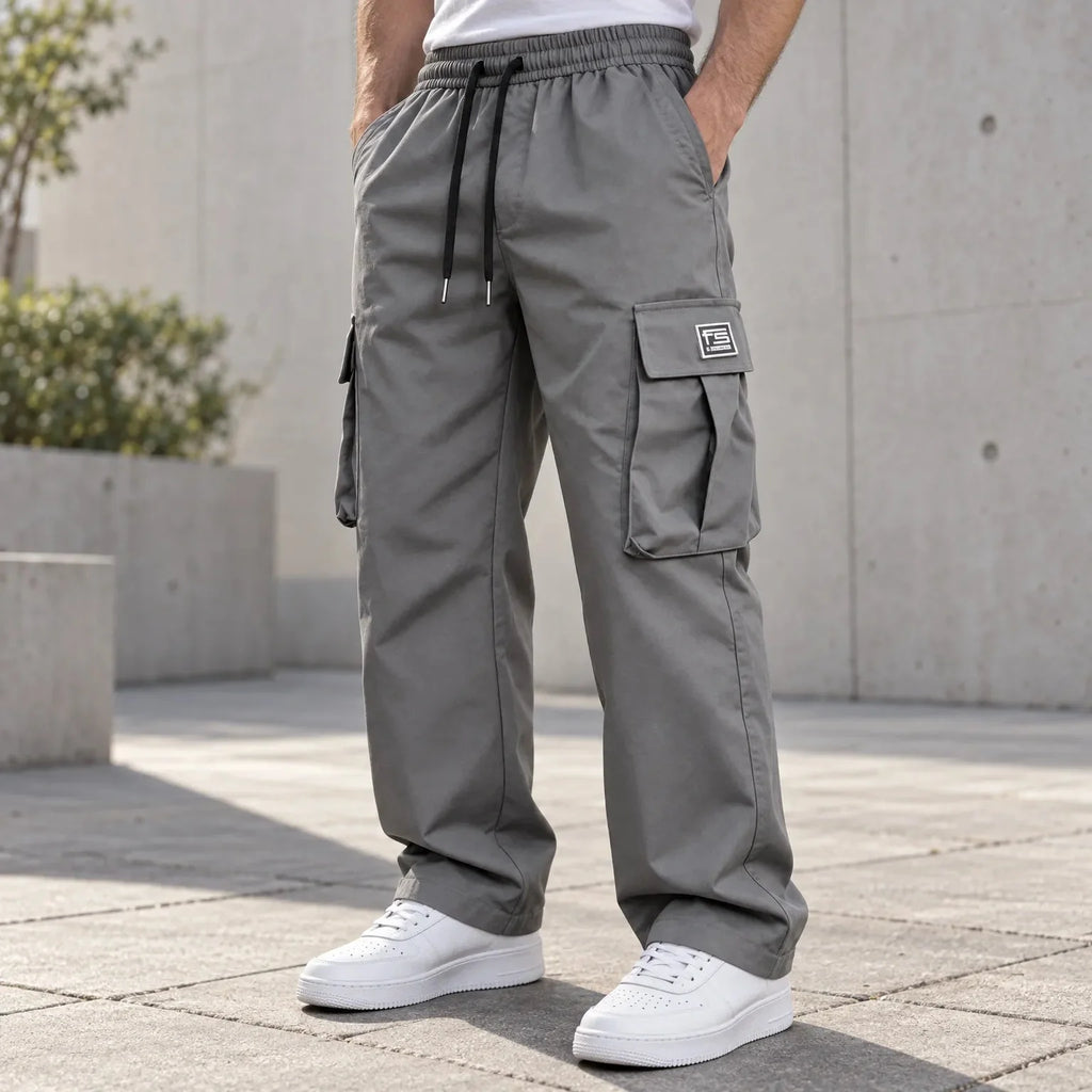 Men's Winter Cargo Trousers, Drawstring Waist and Straight Leg