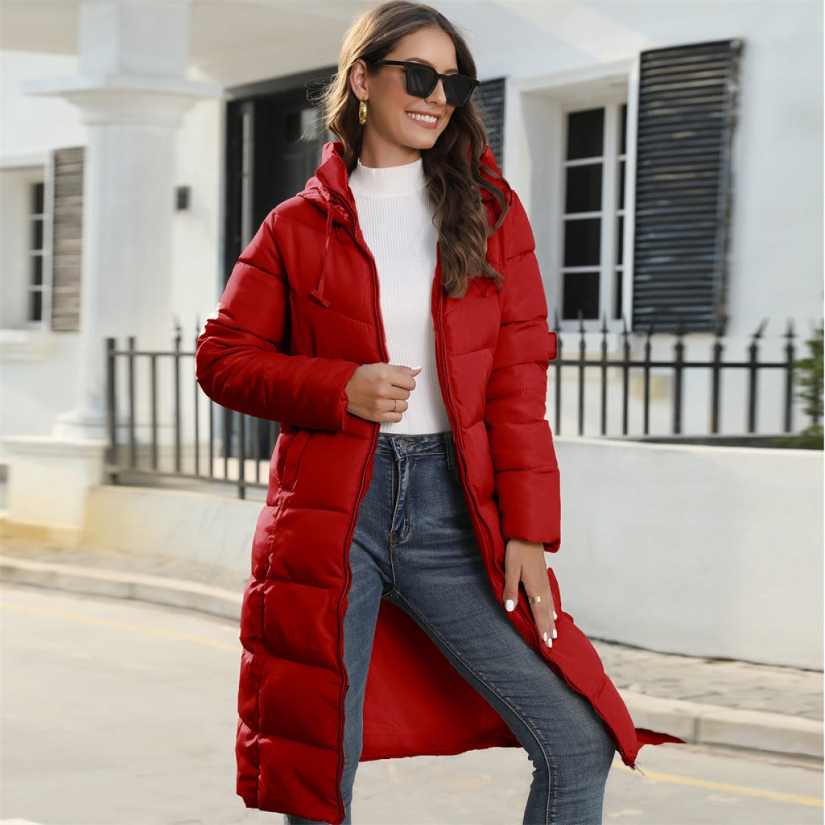 Women's Winter Puffer Coat, Quilted Hooded Longline