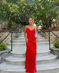 Vestido largo elegante de corte sirena con volantes para mujer