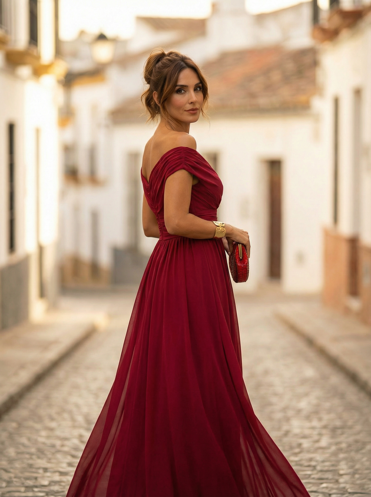 Long Evening Gown with Off-the-Shoulder Design for Women