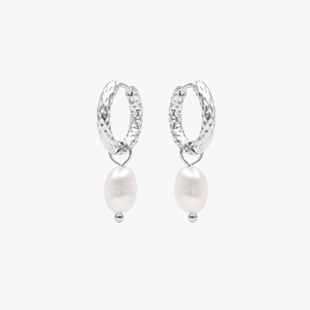 Hammered Pearl Hoop Earrings
