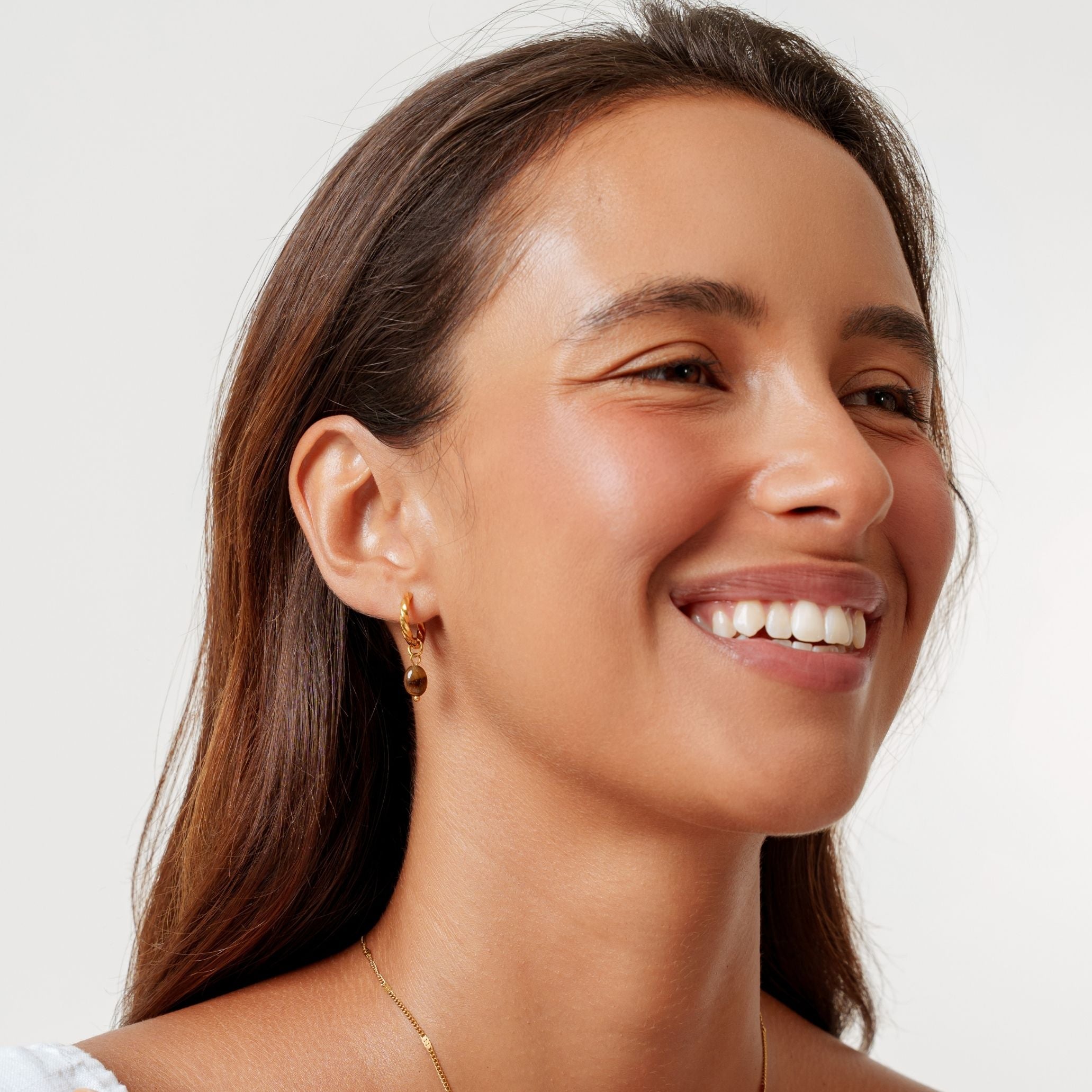 Tiger Eye Hoops Earrings