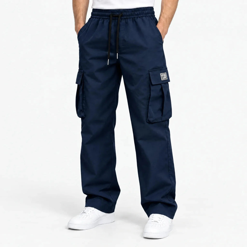 Men's Winter Cargo Trousers, Drawstring Waist and Straight Leg
