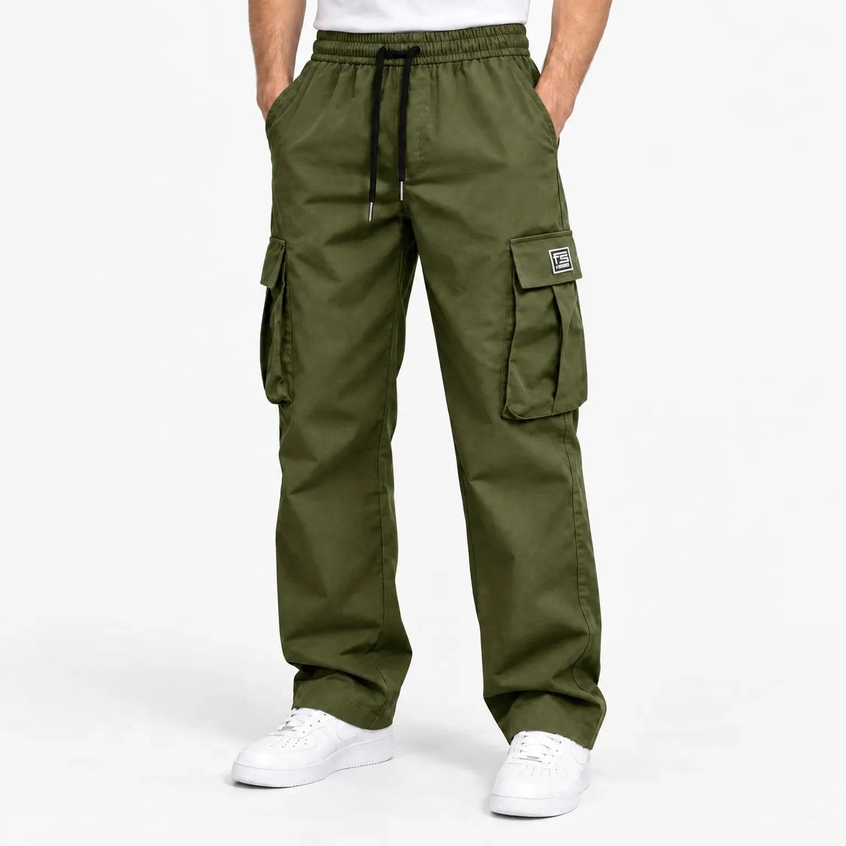 Men's Winter Cargo Trousers, Drawstring Waist and Straight Leg