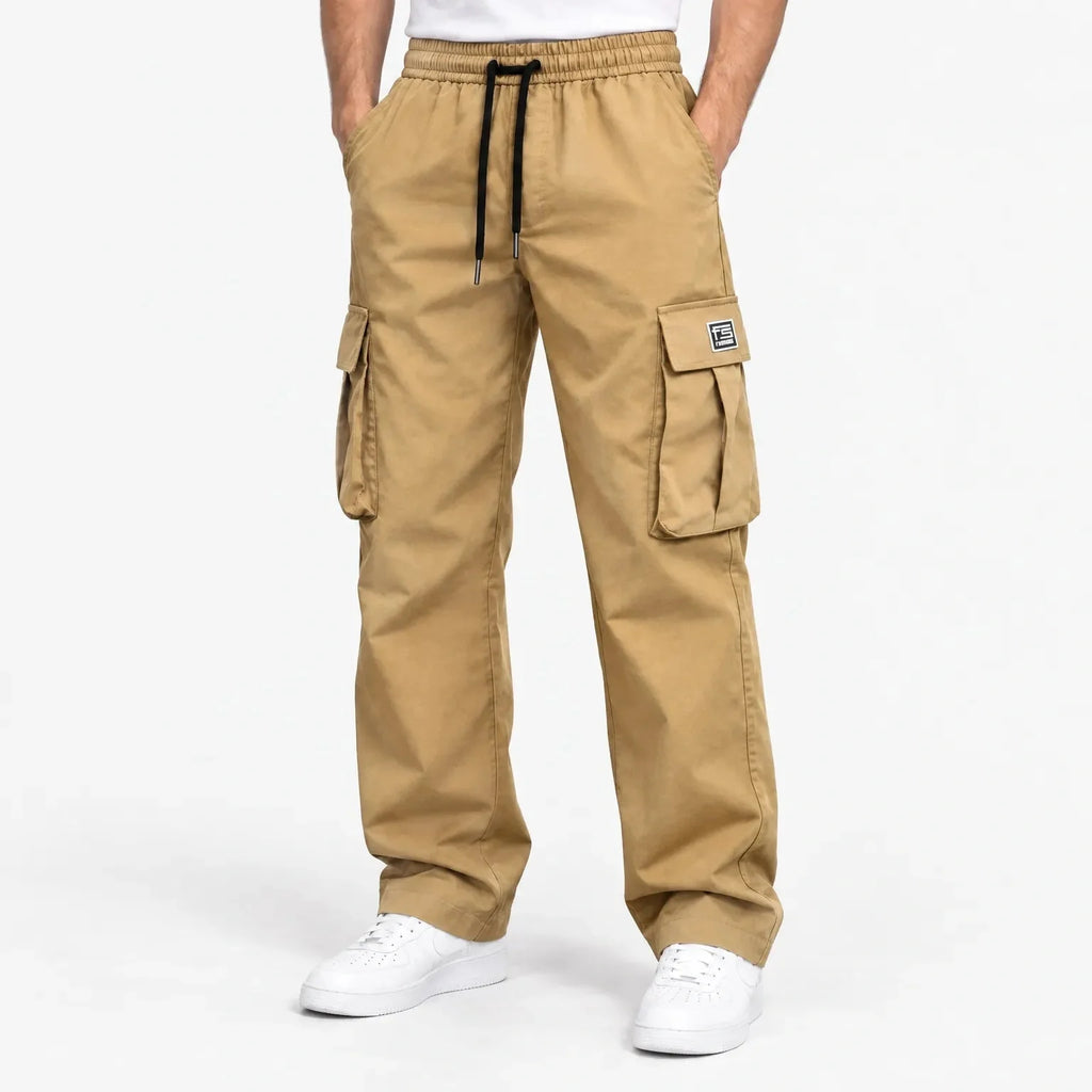 Men's Winter Cargo Trousers, Drawstring Waist and Straight Leg