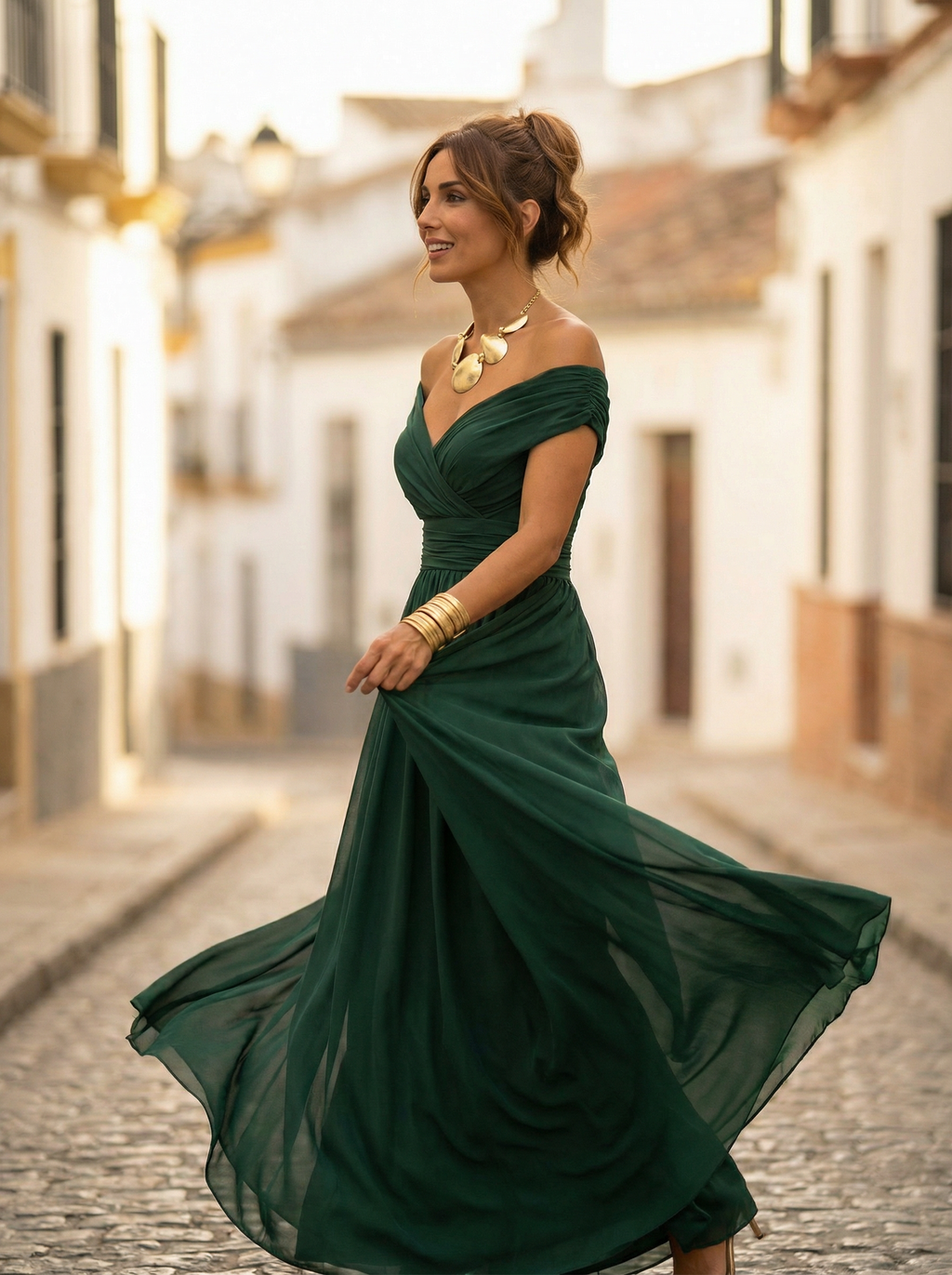 Long Evening Gown with Off-the-Shoulder Design for Women