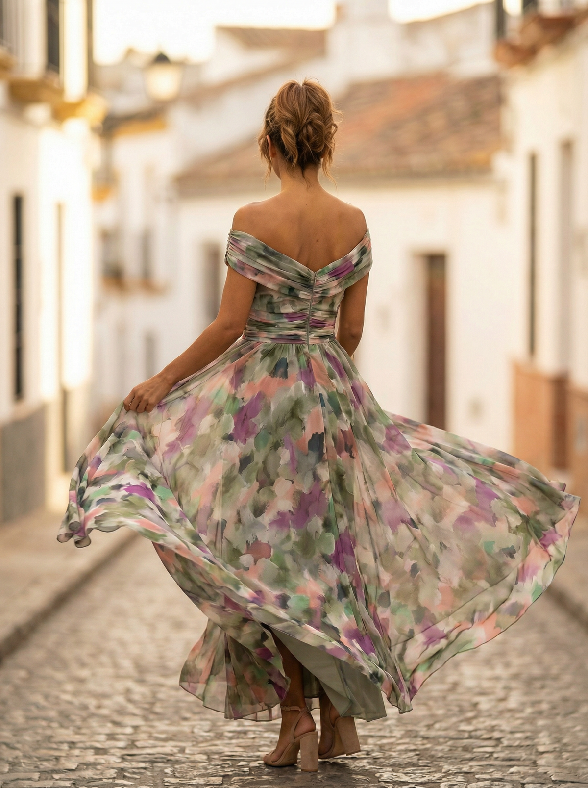Long Evening Gown with Off-the-Shoulder Design for Women