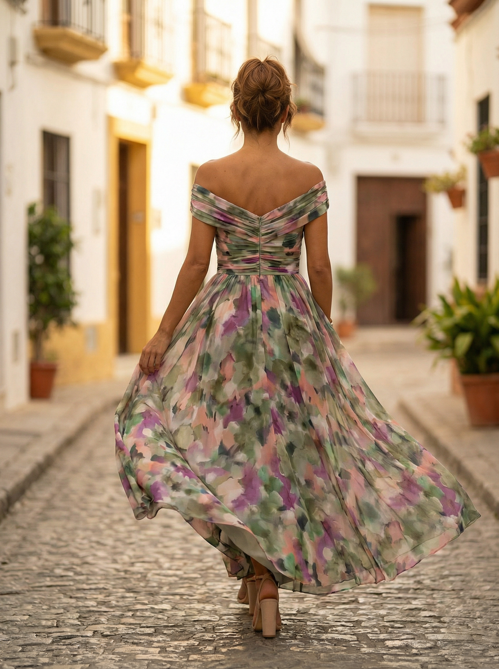 Long Evening Gown with Off-the-Shoulder Design for Women