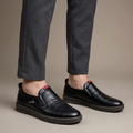 Men's Black Leather Moccasins with Thick Sole