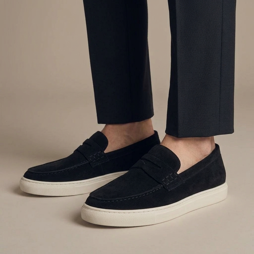 Men's Black Suede Leather Penny Loafers