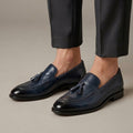 Men's Blue Smooth Leather Tassel Loafers